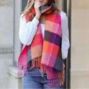 Pretty Persuasions Plaid Blanket Scarf Wrap Oversized Fringe Multicolor Cozy NWT